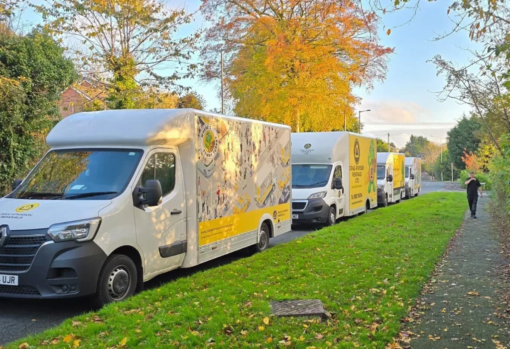 Craig Atkinson Removals vans parked in Bury during a local house move, showing the company’s professional moving fleet.